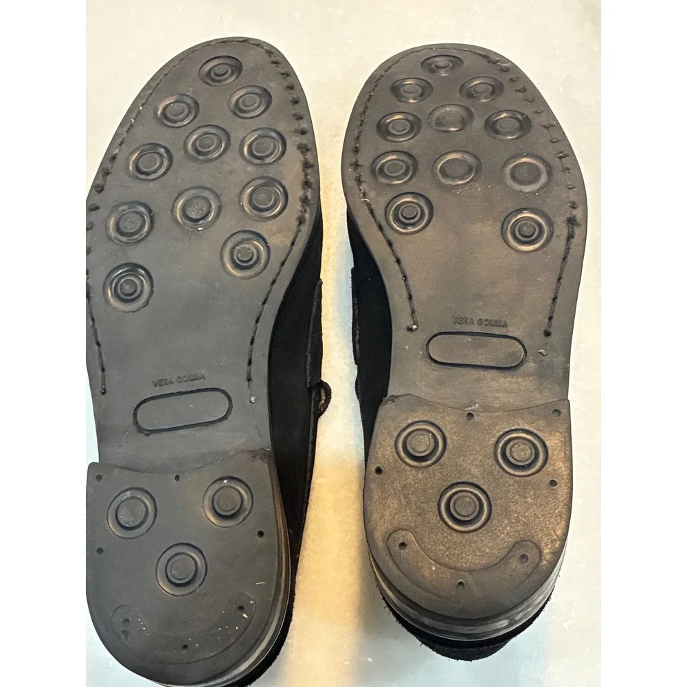 Brooks Brothers Mens Black Suede Penny Loafers Italy Made Vera Gomma Sole